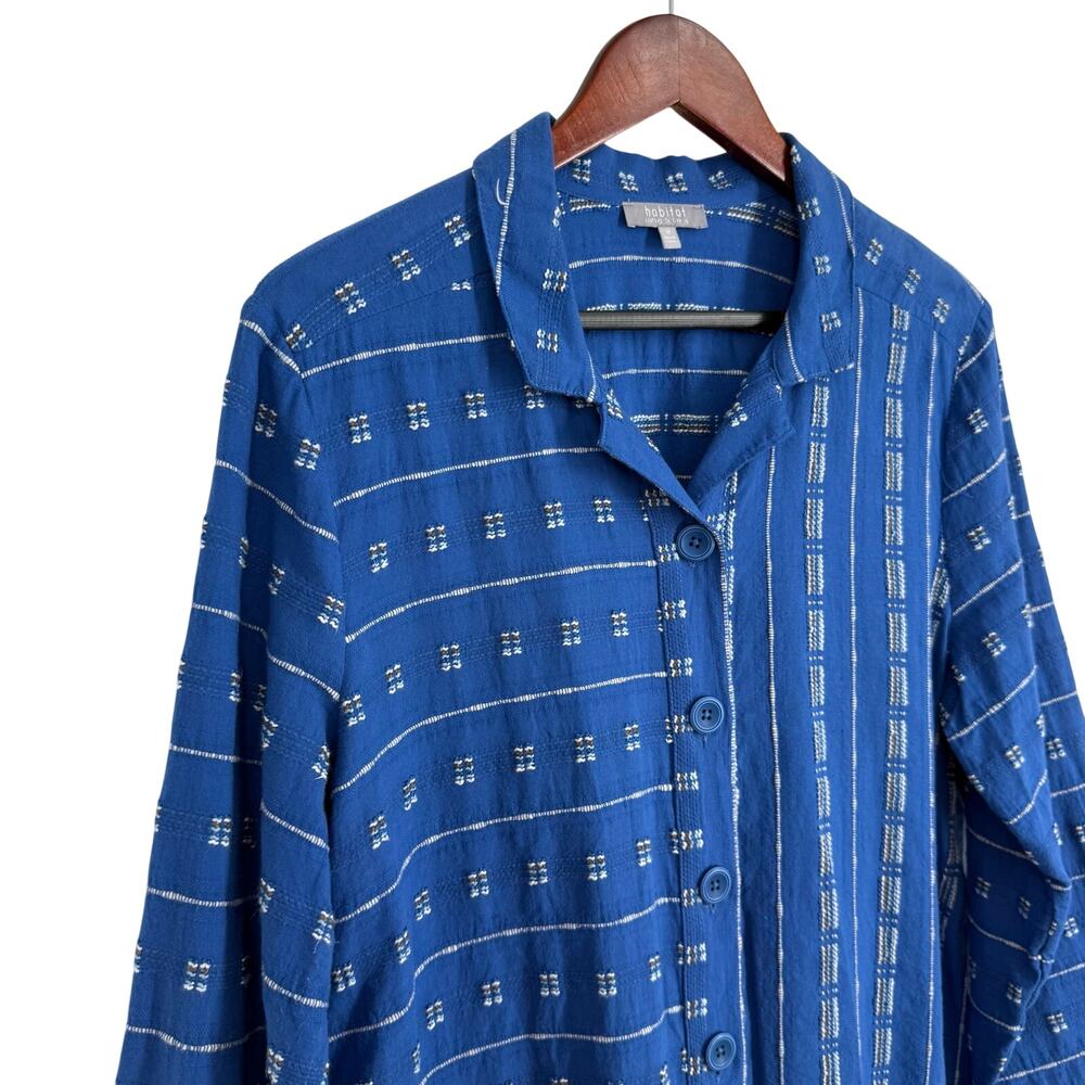 Habitat Sz Medium Blue Wearable Art to Wear Long Sleeve Blouse Shirt Top Artsy - Picture 5 of 10